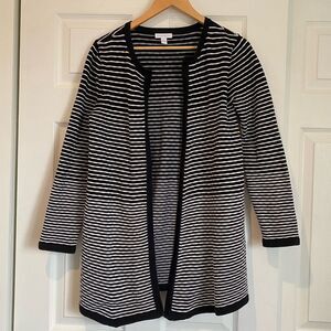 Charter Club Black and White Striped Open Cardigan 100% Cotton